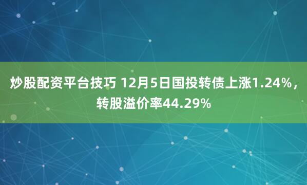 炒股配资平台技巧 12月5日国投转债上涨1.24%，转股溢价率44.29%